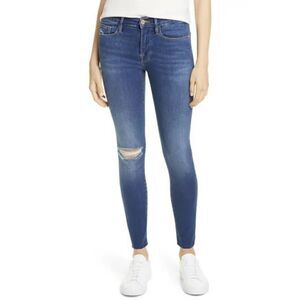 FRAME Le Raw Edge Ripped Crop Skinny Jeans In Washington Square Sz 26 $200